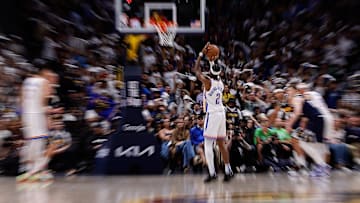 May 11, 2025; Denver, Colorado, USA; Oklahoma City Thunder guard Shai Gilgeous-Alexander (2) attempts a free throw in the fourth quarter against the Denver Nuggets during game four of the second round of the 2025 NBA Playoffs at Ball Arena. Mandatory Credit: Isaiah J. Downing-Imagn Images