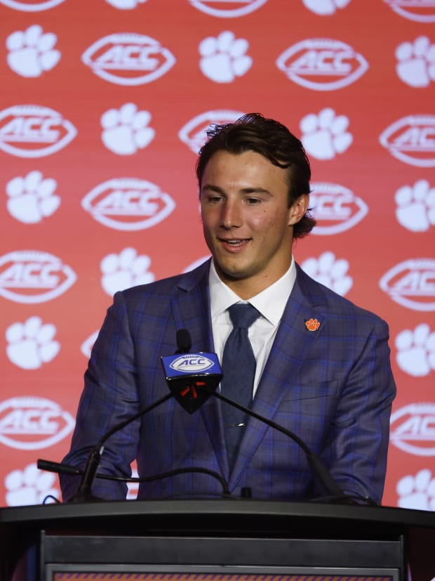 Cade Klubnik at the ACC Kickoff podium.