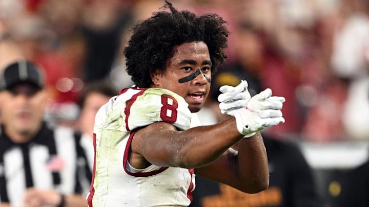 Sep 13, 2025; West Lafayette, Indiana, USA; USC Trojans wide receiver Ja'Kobi Lane (8) celebrates a first down during the second half against the Purdue Boilermakers at Ross-Ade Stadium. Mandatory Credit: Marc Lebryk-Imagn Images Sep 13, 2025; West Lafayette, Indiana, USA; USC Trojans wide receiver Ja'Kobi Lane (8) celebrates a first down during the second half against the Purdue Boilermakers at Ross-Ade Stadium. Mandatory Credit: Marc Lebryk-Imagn Images