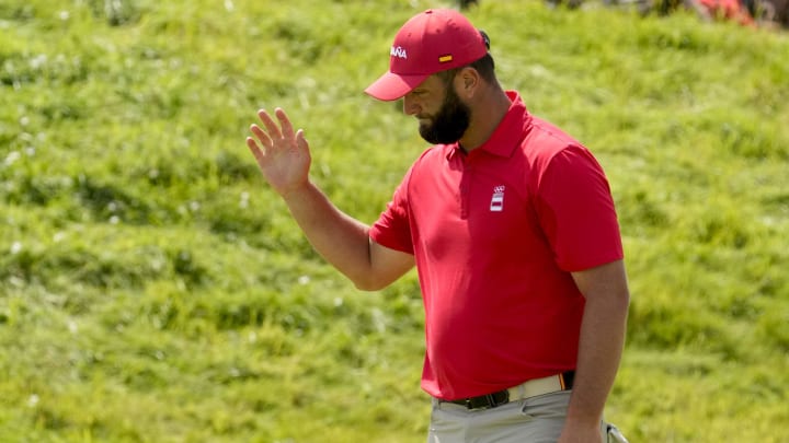 Jon Rahm on no. 6 during the Paris 2024 Olympic Summer Games at Le Golf National.