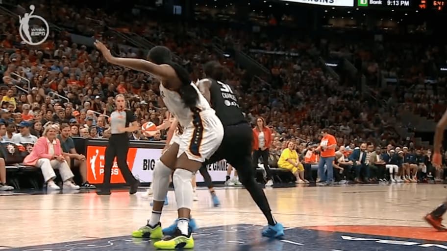 Aliyah Boston and Tina Charles battled in the post at TD Garden Tuesday | Screengrab via ESPN