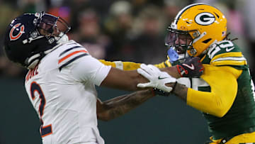 Receiver DJ Moore tries to battle Green Bay Packers cornerback Keisean Nixon in Sunday's 28-21 Bears loss.