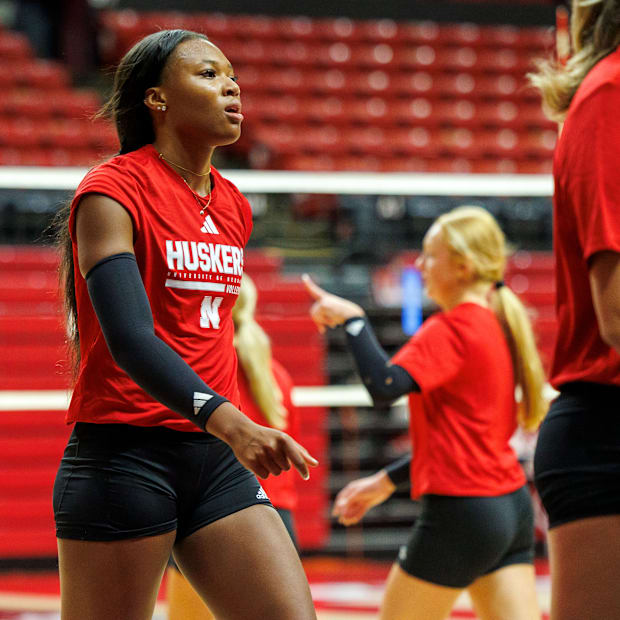 Nebraska volleyball opposite hitter Ryan Hunter at practice ahead of the 2025 season.