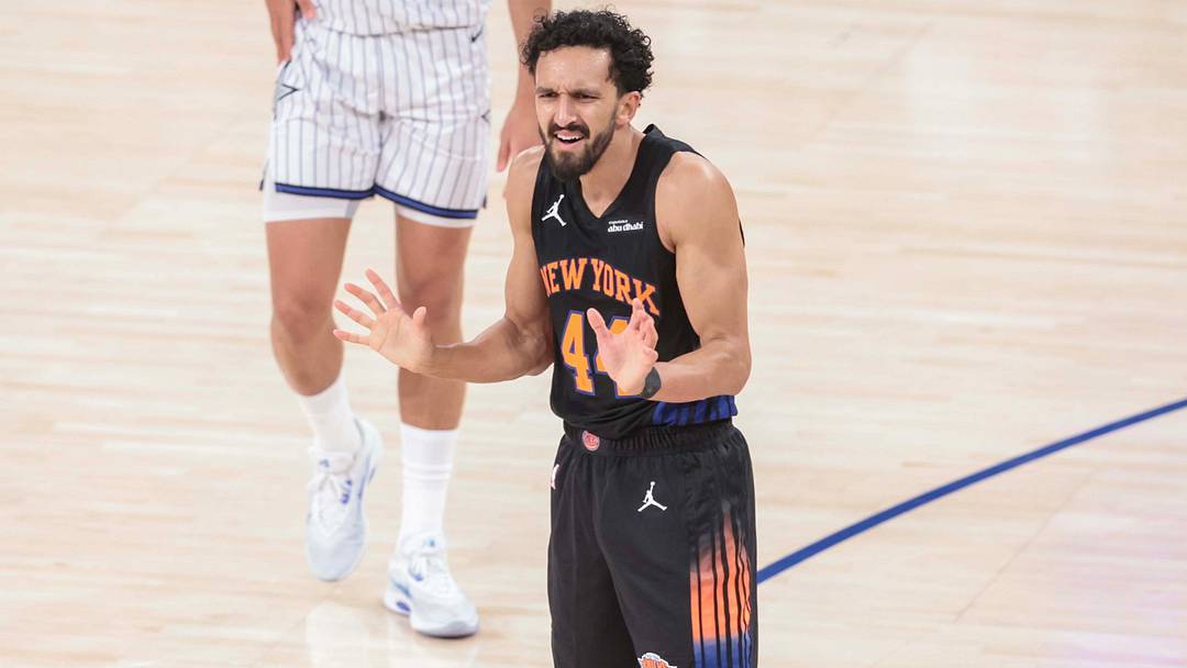 Oct 25, 2026; New York, New York, USA;  New York Knicks guard Landry Shamet (44) reacts. Mandatory Credit: Wendell Cruz-Imagn Images