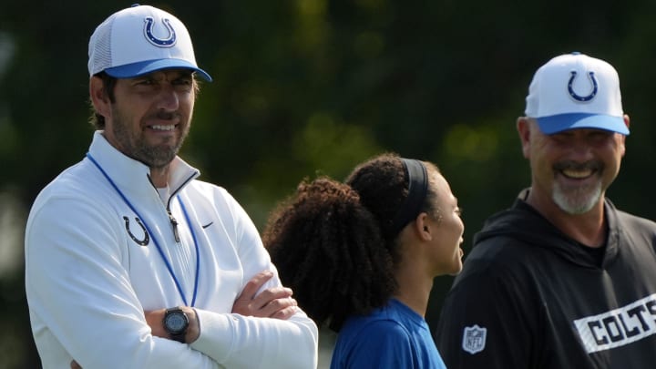 Indianapolis Colts head coach Shane Steichen watches during the first day of the Indianapolis Colts’ training camp Thursday, July 25, 2024, at Grand Park Sports Complex in Westfield.