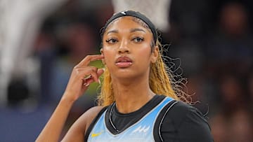 Jul 22, 2025; Minneapolis, Minnesota, USA; Chicago Sky forward Angel Reese (5) before the game against the Minnesota Lynx at Target Center. Mandatory Credit: Brad Rempel-Imagn Images