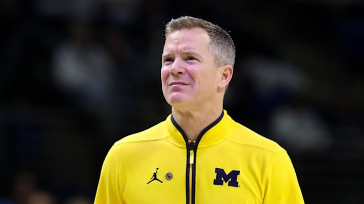 Jan 6, 2026; University Park, Pennsylvania, USA; Michigan Wolverines head coach Dusty May looks on from the bench during the second half against the Penn State Nittany Lions at Bryce Jordan Center. Mandatory Credit: Matthew O'Haren-Imagn Images