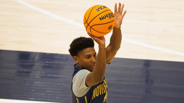 Notre Dame guard Markus Burton shoots the ball during an open practice at Rolfs Athletics Hall on Thursday, July 18, 2024, in South Bend.