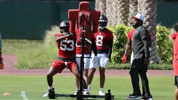 Jun 11, 2025; Tampa, FL, USA;  Tampa Bay Buccaneers linebacker Nick Jackson (53) works out at One Buc Place. Mandatory Credit: Kim Klement Neitzel-Imagn Images