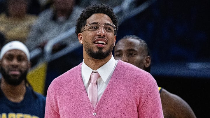 Oct 23, 2025; Indianapolis, Indiana, USA;  Indiana Pacers guard Tyrese Haliburton (0) in the second half against the Oklahoma City Thunder at Gainbridge Fieldhouse. Mandatory Credit: Trevor Ruszkowski-Imagn Images