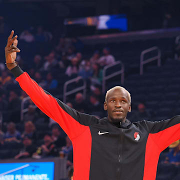 Portland Trailblazers center Ibou Badji (41) during warm ups before a  game against the Golden State Warriors at Chase Center.