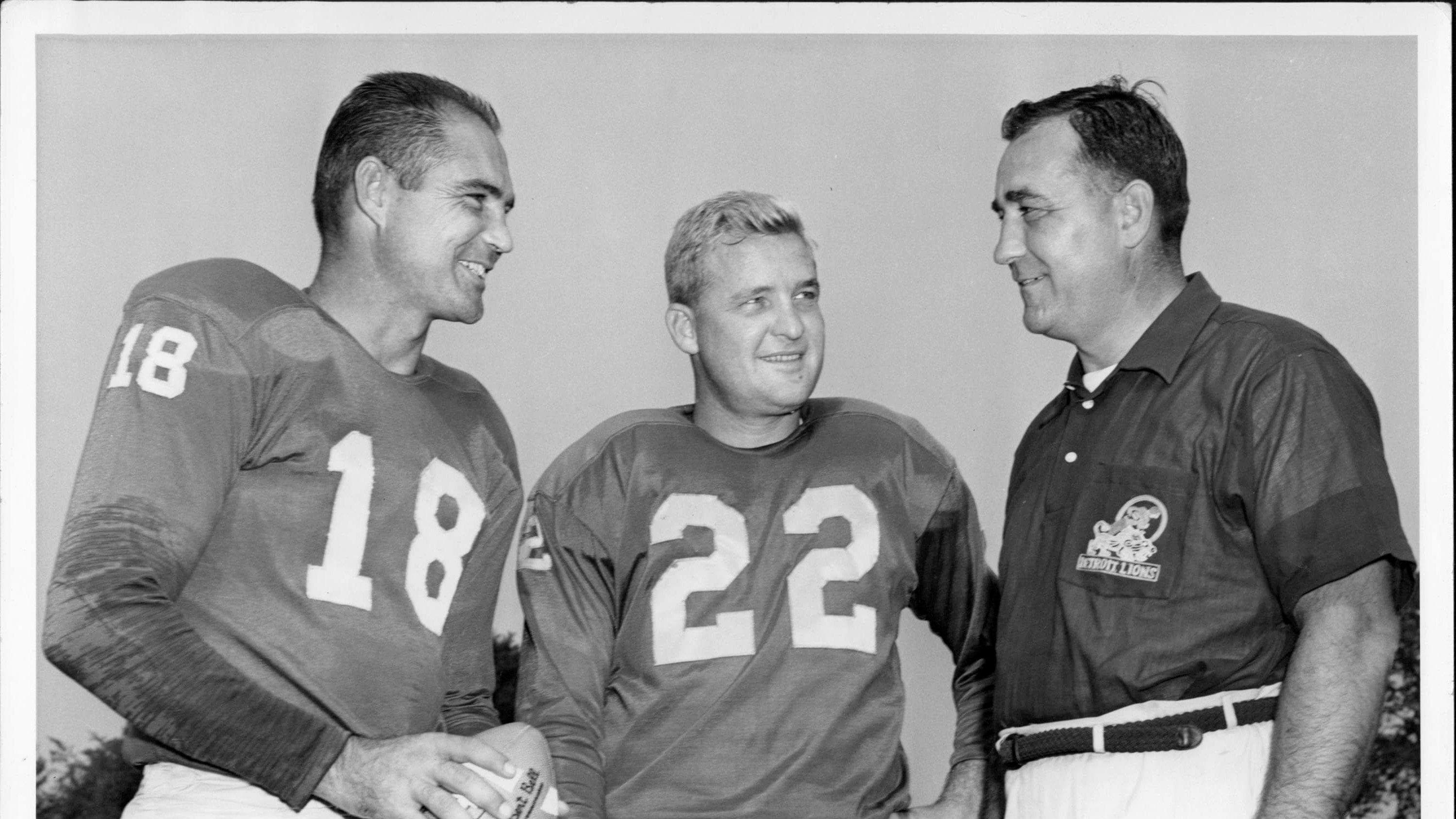 Detroit Lions Left to right: Tobin Rote,  Bobby Layne, and head coach George Wilson.