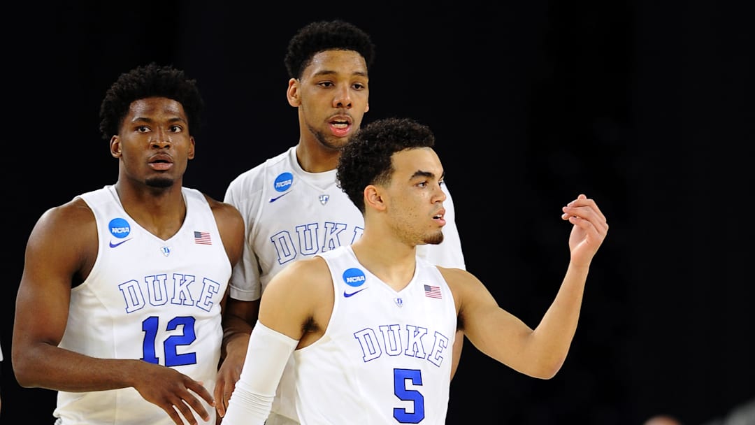 Freshman stars Justise Winslow, Jahlil Okafor, and Tyus Jones in action for the Blue Devils