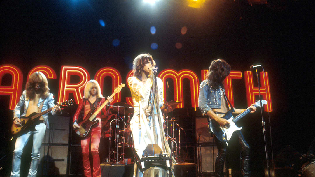 Joe Perry, Joey Kramer, Brad Whitford, Steven Tyler, and Tom Hamilton (Aerosmith) on "Midnight Special" June 1974