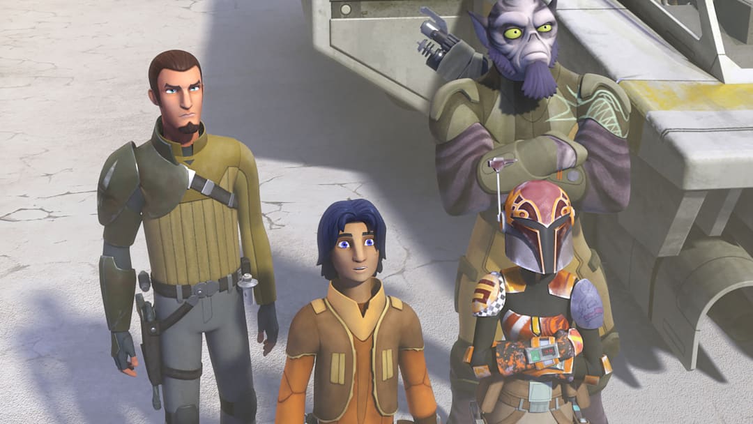 STAR WARS REBELS - "The Lost Commanders" - Ahsoka sends the Rebel crew to find and recruit a war hero to their cause, but when they discover it is Captain Rex, trust issues put the mission at risk. This episode of "Star Wars Rebels" airs Wednesday, October 14 (9:30 PM - 10:00 PM ET/PT) on Disney XD. (Disney XD)
KANAN, EZRA, SABINE, ZEB