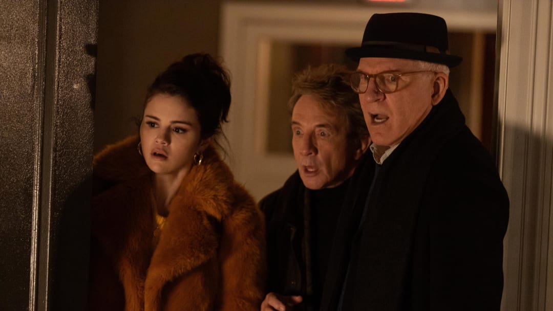 Only Murders In The Building -- "True Crime" - Episode 101 -- Upper West Side neighbors Charles, Oliver & Mabel bond over a shared love of true crime. When a fellow resident dies in their building, the trio determine to solve the mystery and record an accompanying podcast. Mabel (Selena Gomez), Charles (Steve Martin), shown. (Photo by: Craig Blankenhorn/Hulu)
