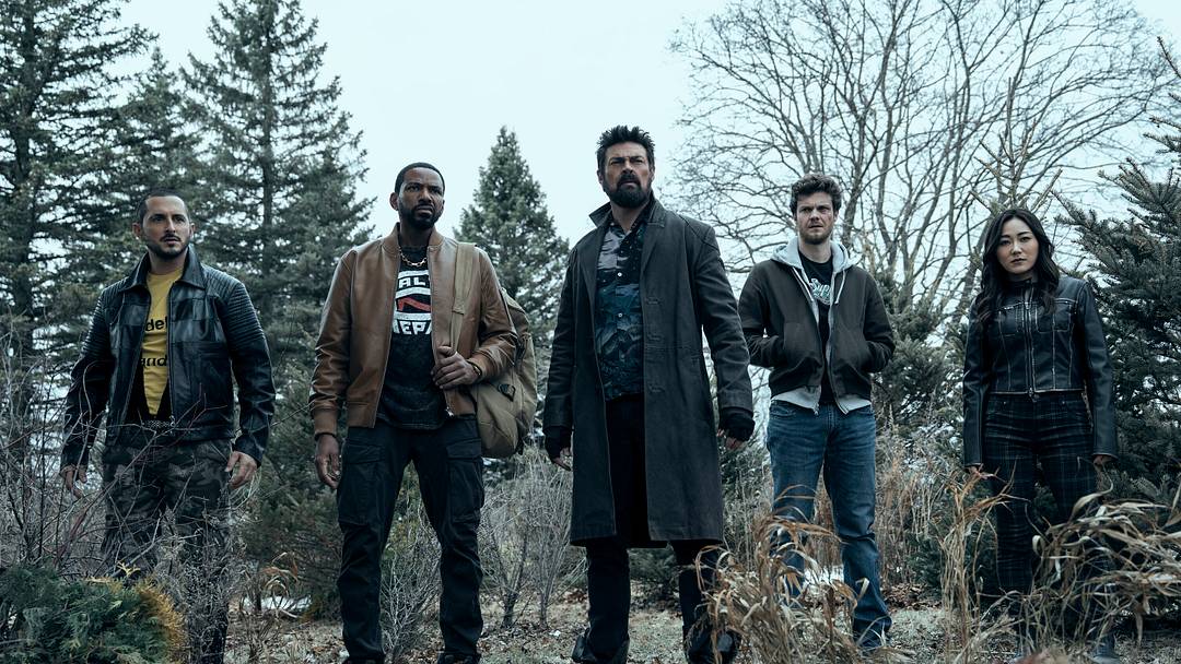 Tomer Capone (Frenchie), Laz Alonso (Mother's Milk), Karl Urban (Billy Butcher), Jack Quaid (Hughie Campbell), Karen Fukuhara (Kimiko) in The Boys season 5. Tomer Capone (Frenchie), Laz Alonso (Mother's Milk), Karl Urban (Billy Butcher), Jack Quaid (Hughie Campbell), Karen Fukuhara (Kimiko) in The Boys season 5.