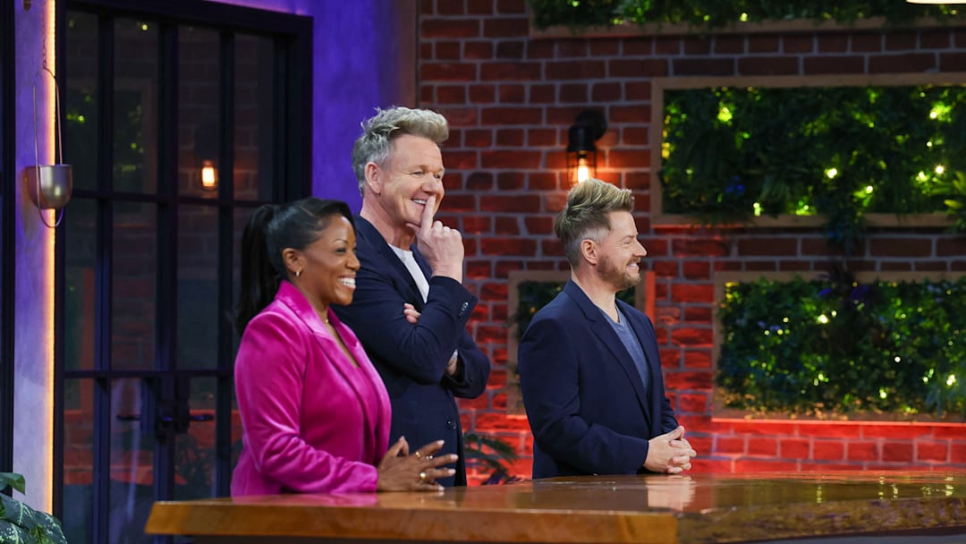 NEXT LEVEL CHEF: L-R: Nyesha Arrington, Gordon Ramsay and Richard Blais in the NEXT LEVEL CHEF episode "Pro Chef" airing Thursday, Feb. 27 (8:00-9:00 PM ET/PT) on FOX. CR: Lorraine O’Sullivan / FOX. ©2025 FOX Media LLC.
