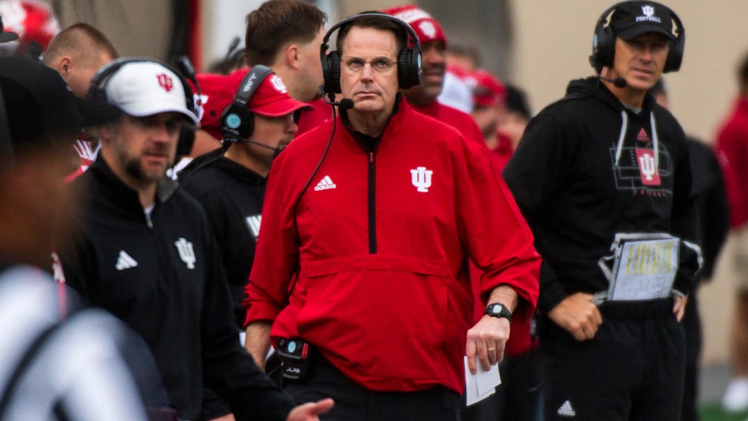 Indiana Head Coach Curt CIgnetti during the Indiana versus UCLA football game at Memorial Stadium on Saturday, Oct. 25, 2025.