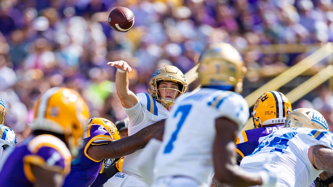 Bruins Quarterback Ethan Garbers 4 as the LSU Tigers take on UCLA at Tiger Stadium in Baton Rouge, LA. Saturday, Sept. 21, 2024.
