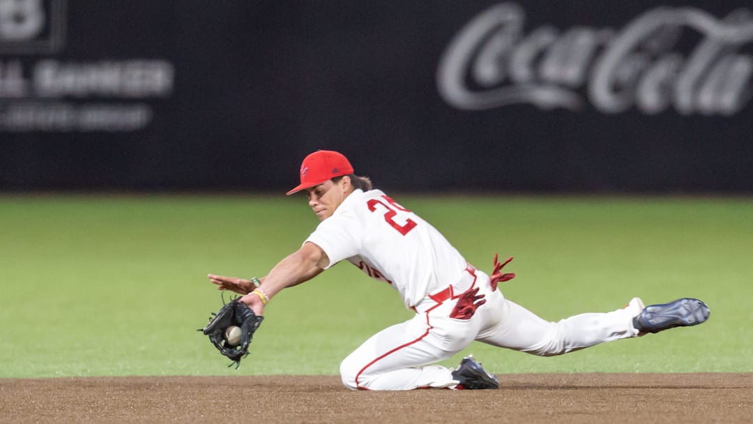 Shortstop Kyle Debarge makes a play as the Louisiana Ragin Cajuns take on UC Irvine at M.L. \"Tigue\" Moore Field at Russo Park.  Friday, Feb. 18, 2022.

Cajuns Uc Irvine Baseball 5985