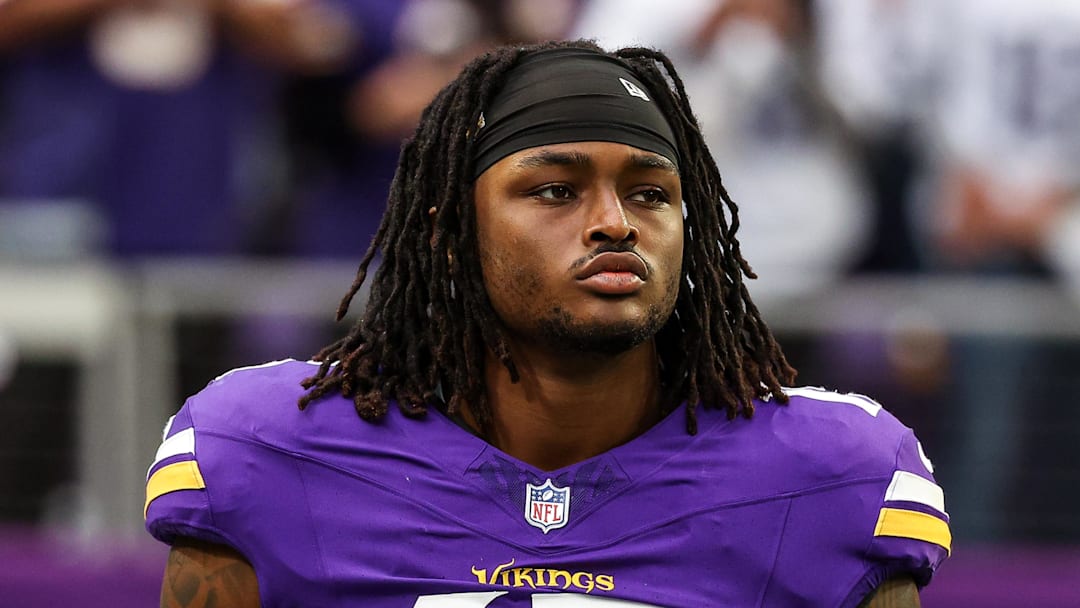 Minnesota Vikings EDGE defender Dallas Turner looks on.
