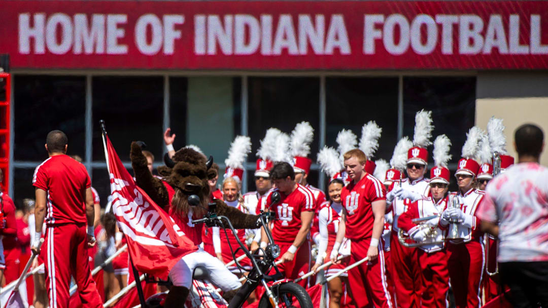 Hoosier the Bison debuts on the field before the Indiana versus Old Dominion football game at Memorial Stadium on Saturday, Aug. 30, 2025.