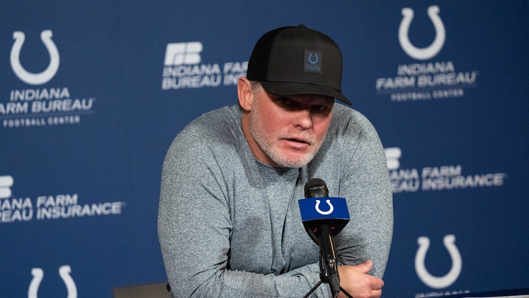 Indianapolis Colts General Manager Chris Ballard speaks with media Thursday, Jan. 8, 2026, at the Colts practice facility in Indianapolis.