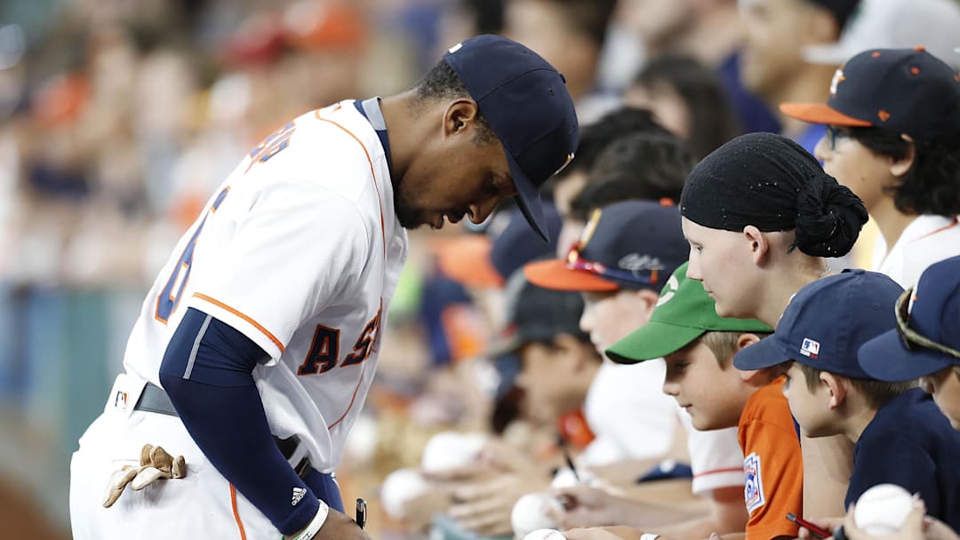 Jun 22, 2016; Houston, TX, USA; Houston Astros left fielder Tony Kemp (16) signs autographs before playing against the Los Angeles Angels at Minute Maid Park. 