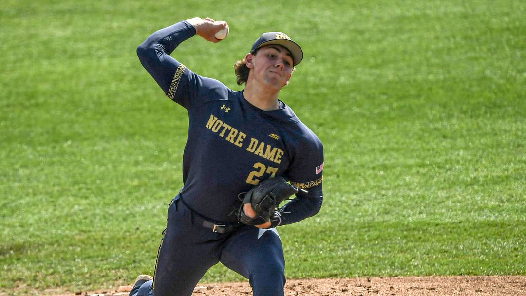 Mar 14, 2025; Clemson, SC, USA; Notre Dame pitcher Jack Radel (25) pitches to Clemson during the bottom of the first inning at Doug Kingsmore Stadum in Clemson, S.C. Friday, March 14, 2025. Mandatory Credit: Ken Runiard/USA TODAY Network via Imagn Images Mar 14, 2025; Clemson, SC, USA; Notre Dame pitcher Jack Radel (25) pitches to Clemson during the bottom of the first inning at Doug Kingsmore Stadum in Clemson, S.C. Friday, March 14, 2025. Mandatory Credit: Ken Runiard/USA TODAY Network via Imagn Images