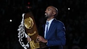 Feb 24, 2019; Hartford, CT, USA; Former Connecticut Huskies star Richard \"Rip\" Hamilton and other team members (not pictured) from the 1999 NCAA Championship team were honored on the court during halftime between the Huskies and the Cincinnati Bearcats at XL Center. Mandatory Credit: David Butler II-Imagn Images