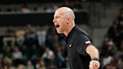 Mar 1, 2025; Waco, Texas, USA; Oklahoma State Cowboys head coach Steve Lutz calls a play against the Baylor Bears during the first half at Paul and Alejandra Foster Pavilion. Mandatory Credit: Chris Jones-Imagn Images