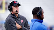 Western Kentucky head coach Tyson Helton on the sidelines during the rivalry football game against Middle Tennessee at MTSU, on Saturday, Sept. 14, 2024.
