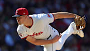 Cleveland Guardians relief pitcher Cade Smith throws during the eighth inning.