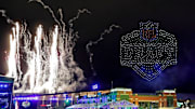 A drone show over Ray Nitschke Field closes out the second day of the NFL Draft presented by Bud Light at the Draft Theater Friday, April 25, 2025, outside of Lambeau Field in Green Bay, Wisconsin. 