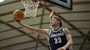 Gonzaga Bulldogs forward Ben Gregg (33) scores a basket during the second half against the Portland Pilots at Chiles Center