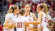 Indiana's Yarden Garzon (12) talks with teammates during the Indiana versus Maryland womens basketball game at Simon Skjodt Assembly Hall on Thursday, Feb. 27, 2025.