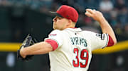 Arizona Diamondbacks starting pitcher Corbin Burnes throws to the Tampa Bay Rays in the first inning at Chase Field in Phoenix, on Apr. 24, 2025.