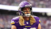 Dec 8, 2024; Minneapolis, Minnesota, USA; Minnesota Vikings linebacker Andrew Van Ginkel (43) looks on before the game against the Atlanta Falcons at U.S. Bank Stadium. Mandatory Credit: Matt Krohn-Imagn Images