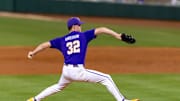 Tigers starting pitcher Kade Anderson 32 on the mound as LSU Tigers take on Alabama Baseball in Baton Rouge, LA. Thursday, April 17, 2025.