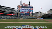Mar 30, 2018; Detroit, MI, USA; Opening Day logo is seen on the field prior to the game between the Detroit Tigers and the Pittsburgh Pirates at Comerica Park. Mandatory Credit: Rick Osentoski-Imagn Images