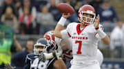 Oct 31, 2009; East Hartford, CT, USA; Rutgers Scarlet Knights quarterback Tom Savage (7) throws a pass against the Connecticut Huskies during the forth quarter at Rentschler Field. Rutgers defeated UConn 28-24. Mandatory Credit: David Butler II-Imagn Images