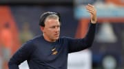 Sep 2, 2023; Champaign, Illinois, USA;  Toledo Rockets head coach Jason Candle directs his players during the first half against the Illinois Fighting Illini at Memorial Stadium. Mandatory Credit: Ron Johnson-USA TODAY Sports