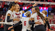 Nebraska players celebrate a point against Ohio State. The Huskers were named the No. 1 overall seed in the NCAA Tournament on Sunday. 