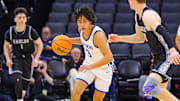 Jai Gerrodette of Priory dribbles during the California (CIF) State Division 4 championship game at Golden 1 Center in Sacramento.