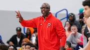 Dynamic Prep head coach Jermaine O’Neal gives instructions to his players during the 2025 Chipotle Nationals in Indiana.