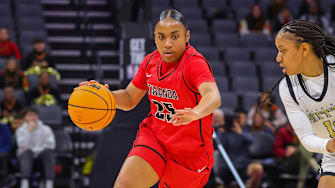 Aliyahna Morris of Etiwanda dribbles during California (CIF) State Open Division championship game at Golden 1 Center in Sacramento.