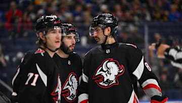 Buffalo Sabres players Ryan McLeod, Conor Timmins and Alex Tuch