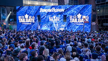 Fans gather at Maple Leaf Square outside Scotibank Arena,...
