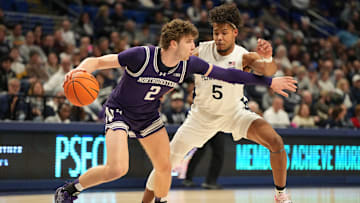 Northwestern forward Nick Martinelli, Penn State forward Puff Johnson